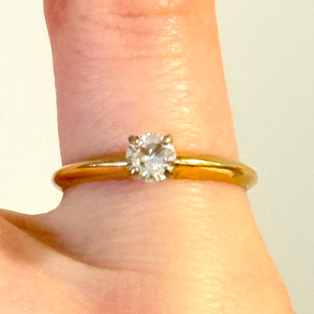 Vintage Estate 14k Yellow Gold Diamond Engagement Ring Round Diamond Size 6.25
